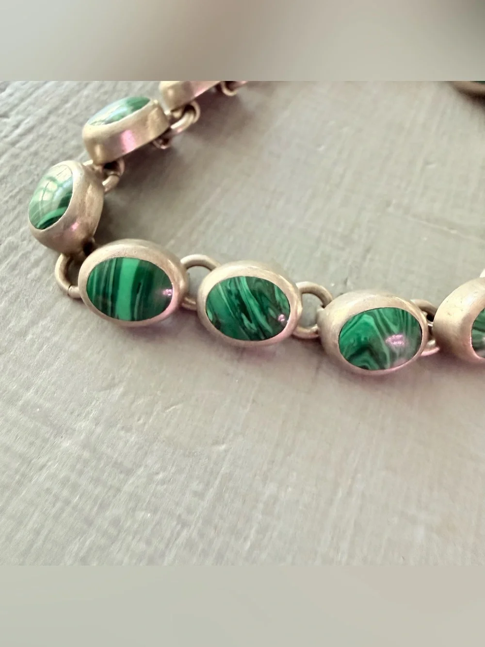 Mexico 925 Sterling Silver Green Malachite Silver Link Bracelet